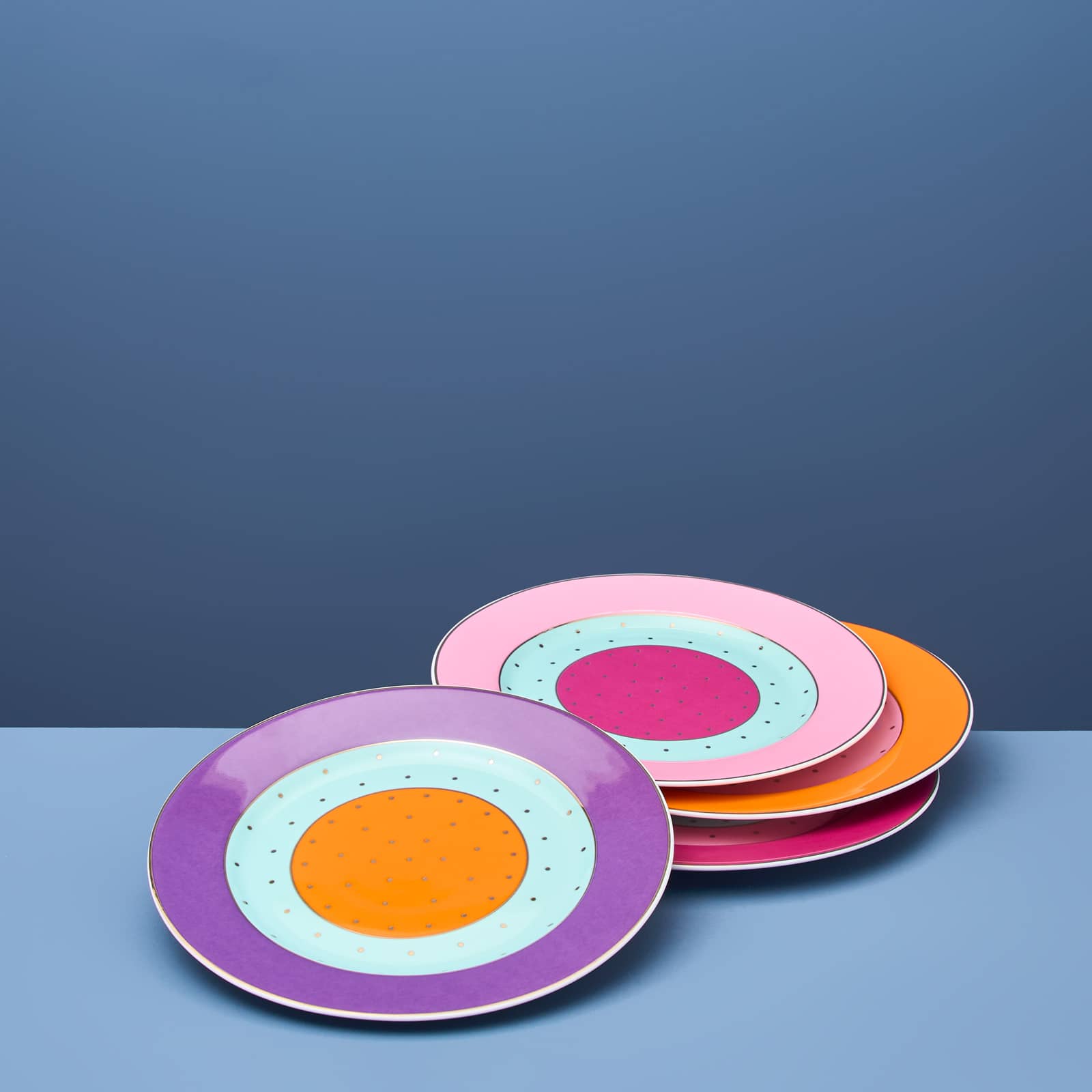 Set of 4 Fancy Colors dessert plates