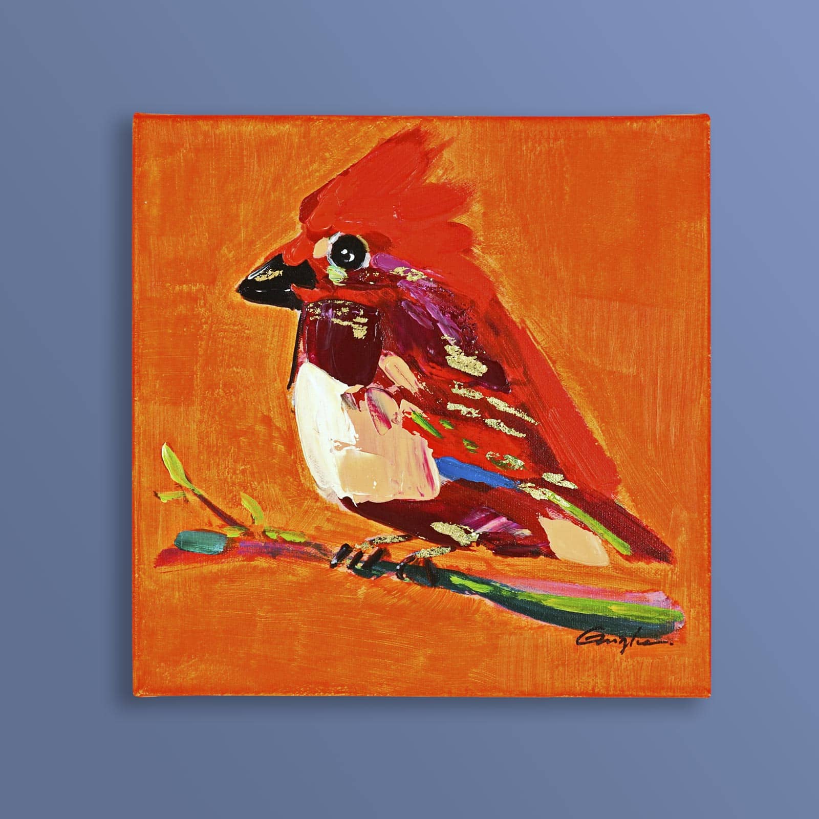 Gemälde Vogel Birdy, rot-orange