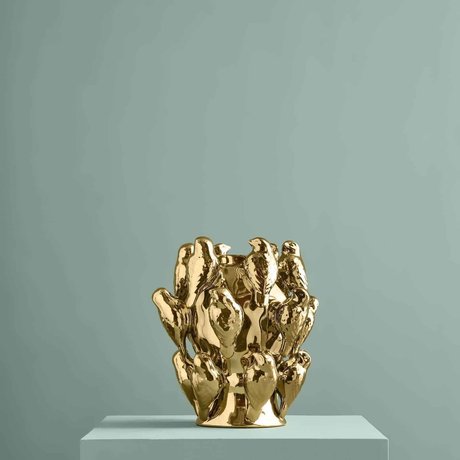 Vase Little Birds m. Vögelchen, gold