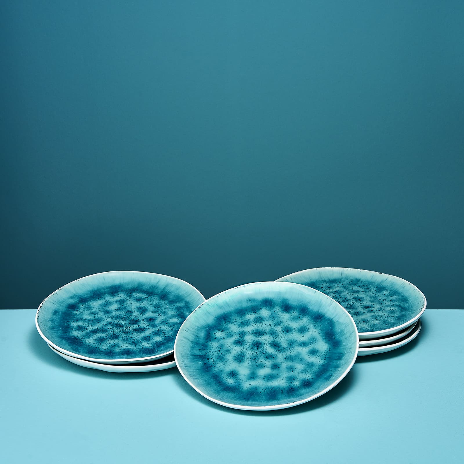 Set of 6 dessert plates Aquamarin, white/turquoise, stoneware, D. 20.5 cm