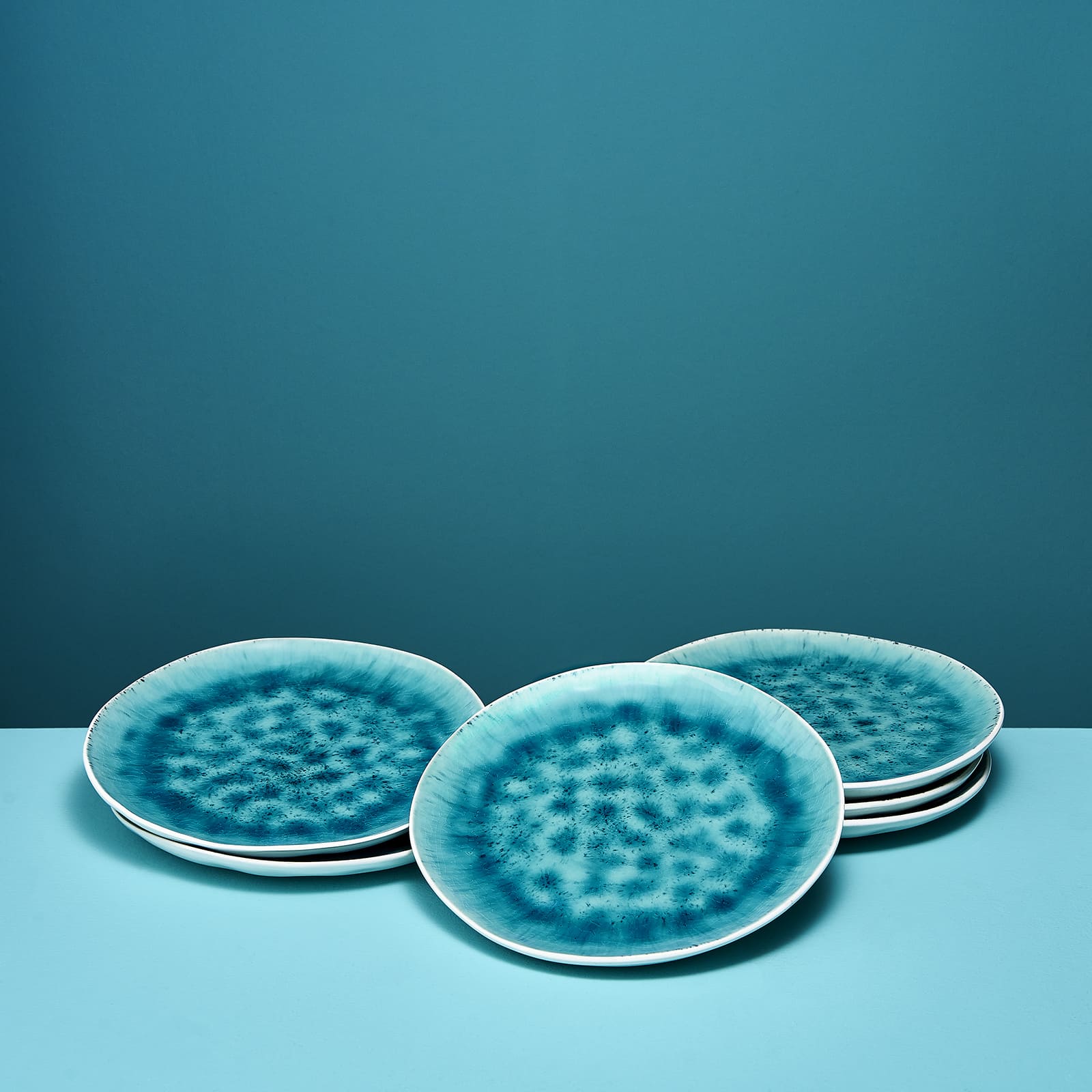 6er Set Dessertteller Aquamarin, weiß/türkis,  Steingut, D. 20,5 cm