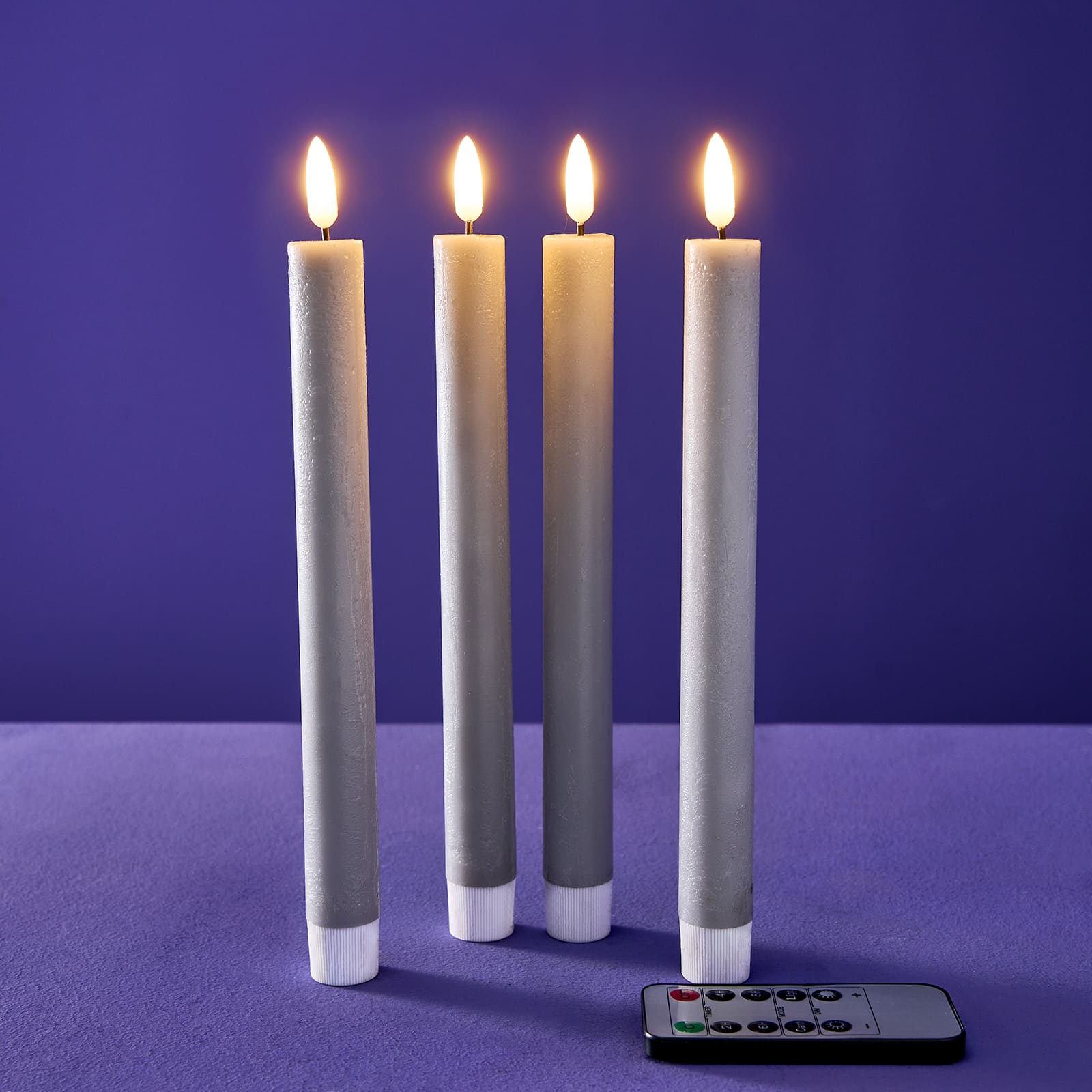 Set of 4 LED candles, grey, real wax/plastic/LED, H. 24.5 cm