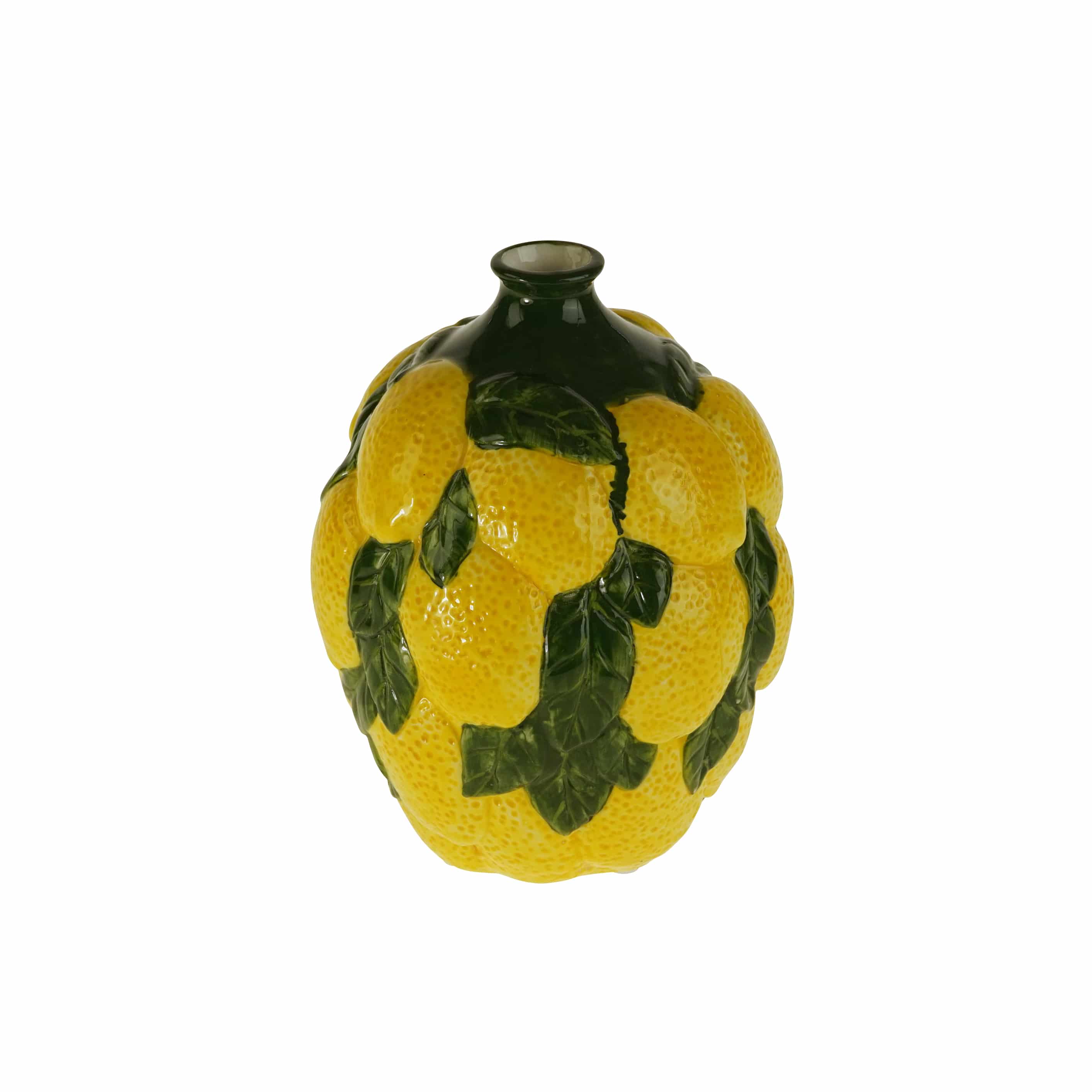 Vaso decorativo Lemons, limone con foglie, giallo-verde, dipinto a mano