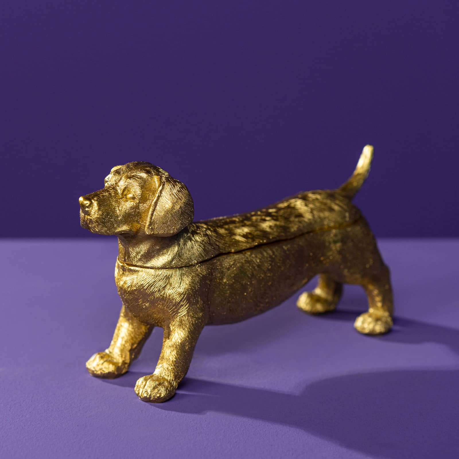 Deko Dose Hund, Dackel, gold 