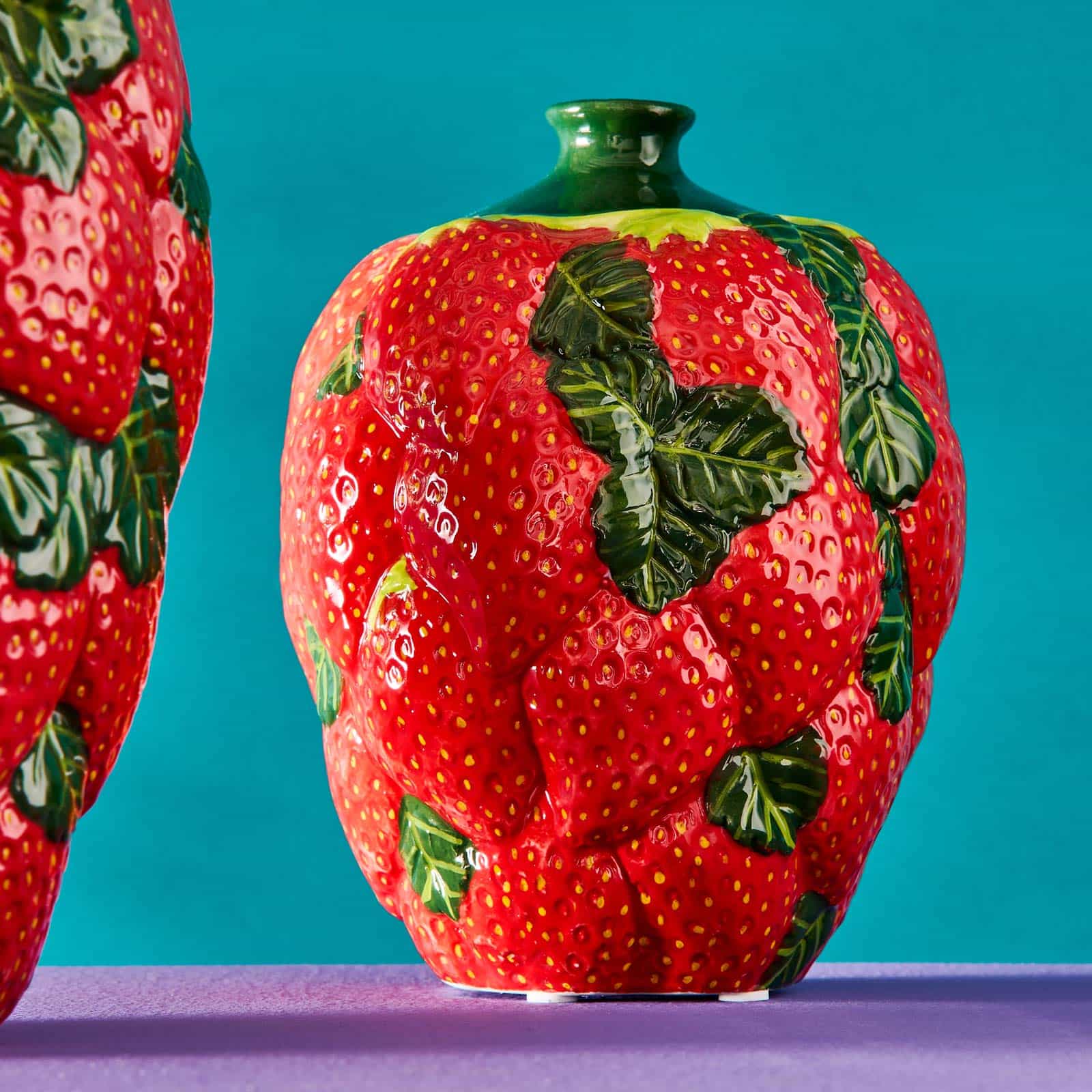 Decorative vase Strawberries, strawberry with leaves, red-green, hand-painted