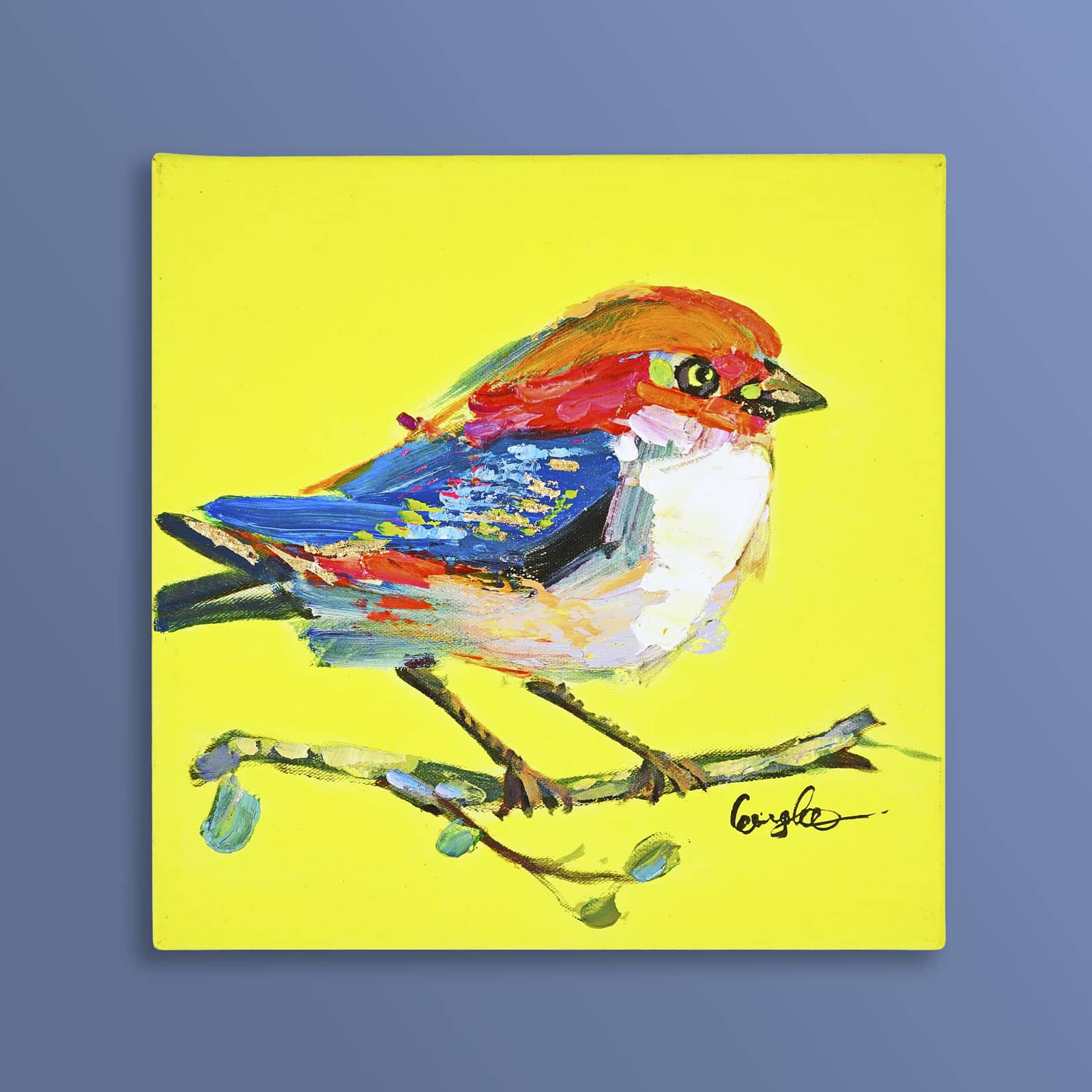 Schilderij Birdy, neongeel