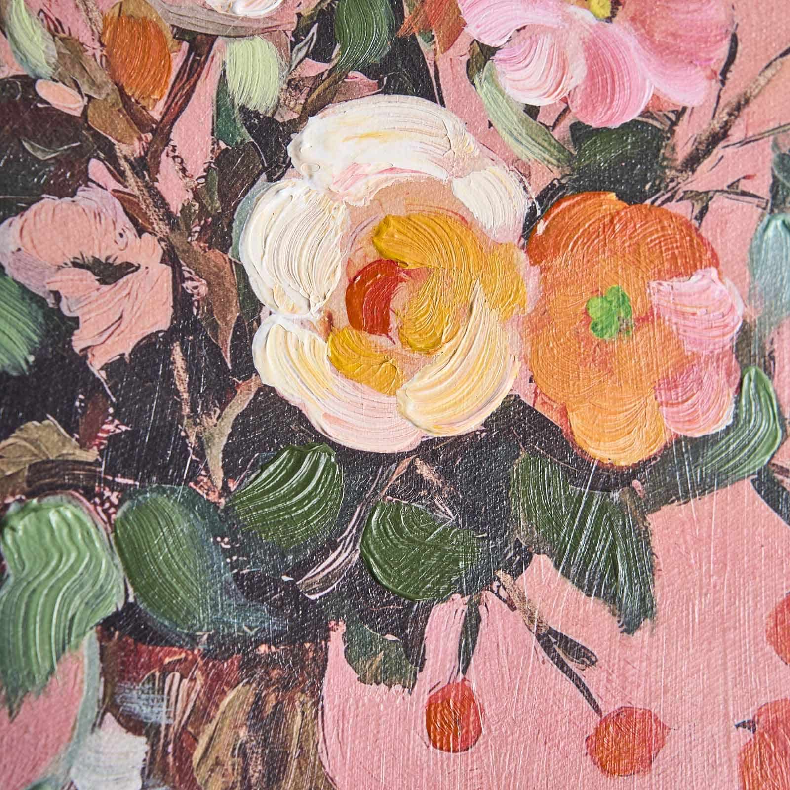 Gemälde Flower Vase m. Blumenvase, handgemalt, orange-pink-mehrfarbig