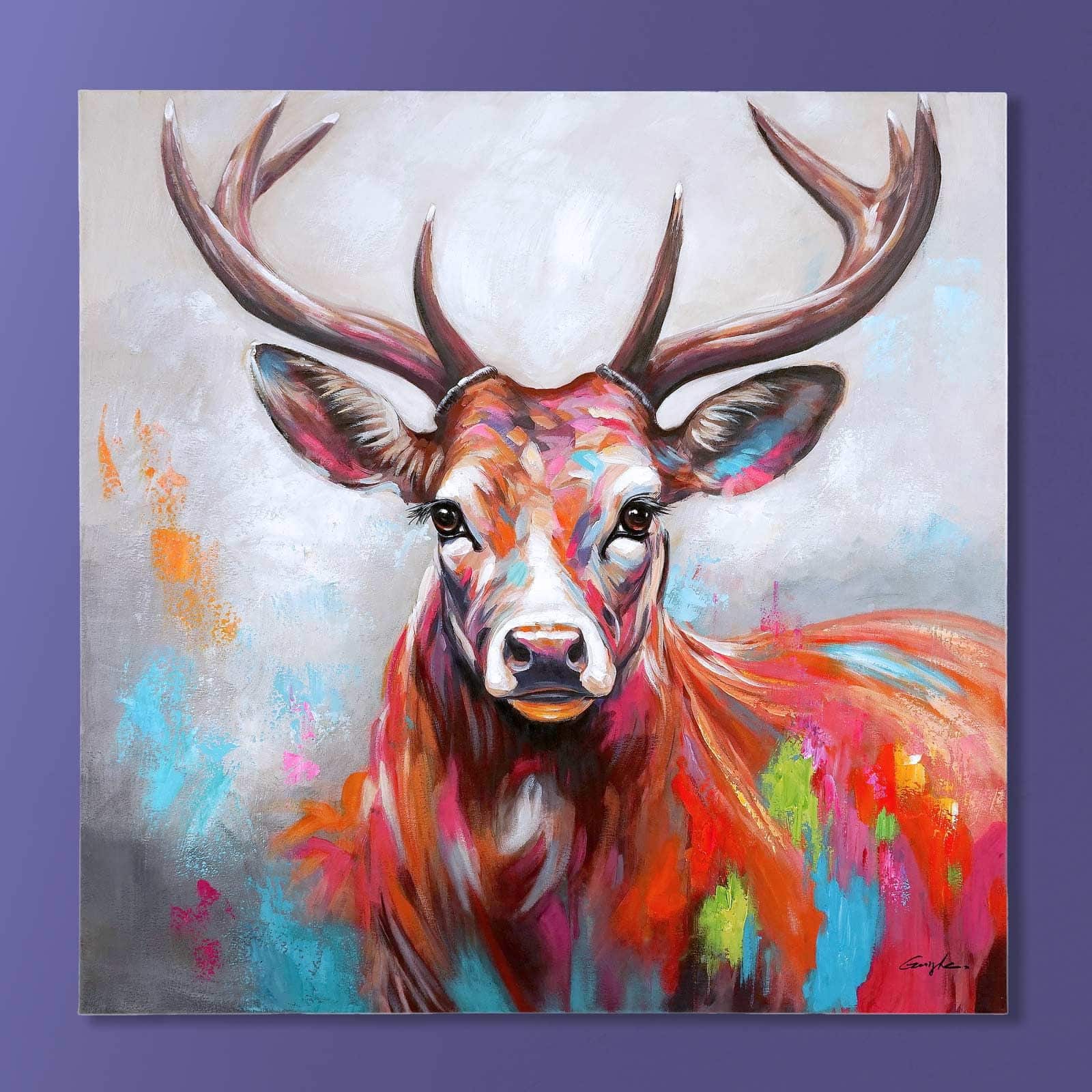 Painting Colourful Deer with deer motif, hand-painted, multicolored