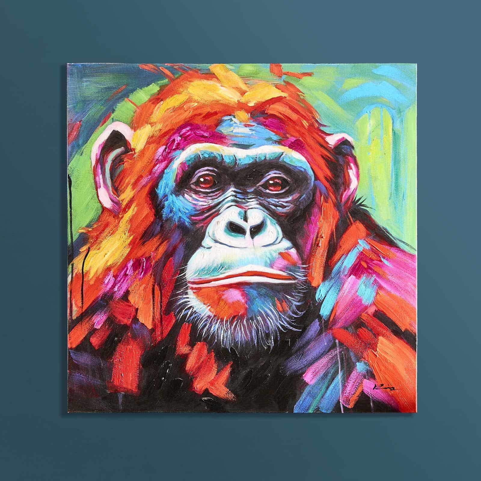 Schilderij Colourful Chimpanzee met chimpanzémotief, handgeschilderd, multicolour