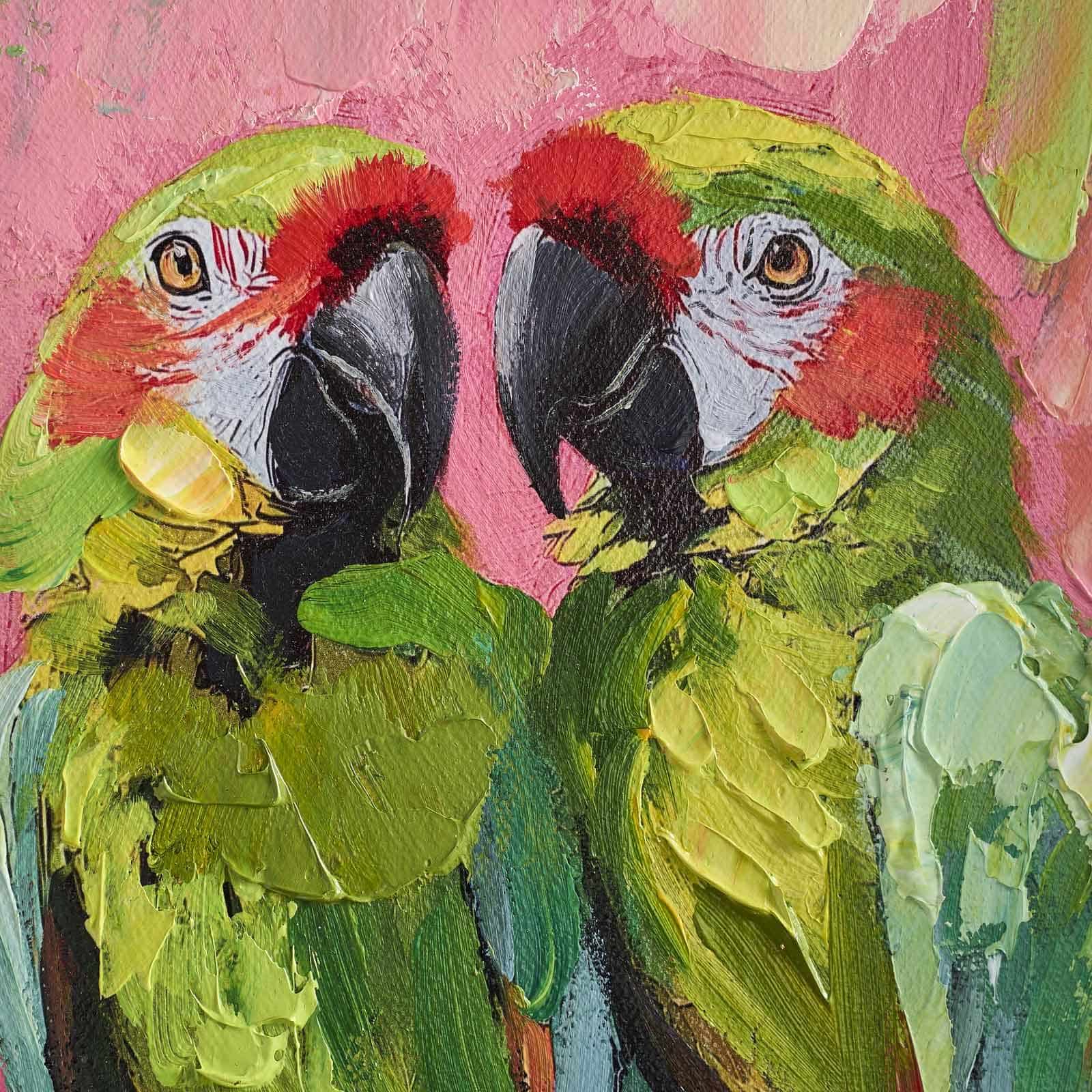 Gemälde Parrots m. Papageienmotiv, mehrfarbig, m. goldenem Rahmen