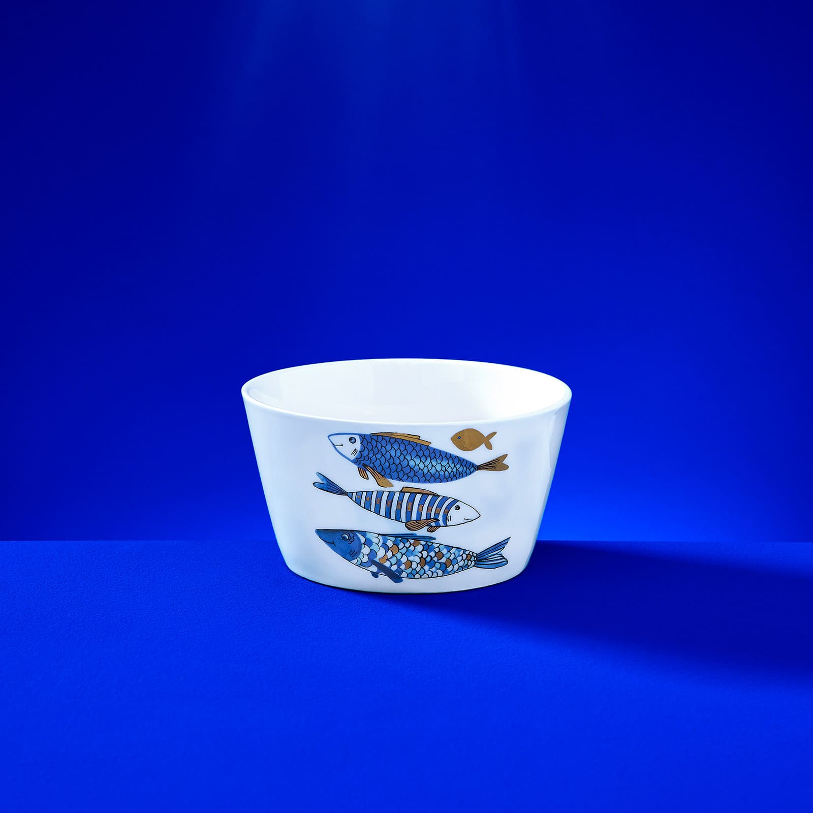 Set of 6 cereal bowls Blue Fish, gold plating, New Bone, D. 14 cm