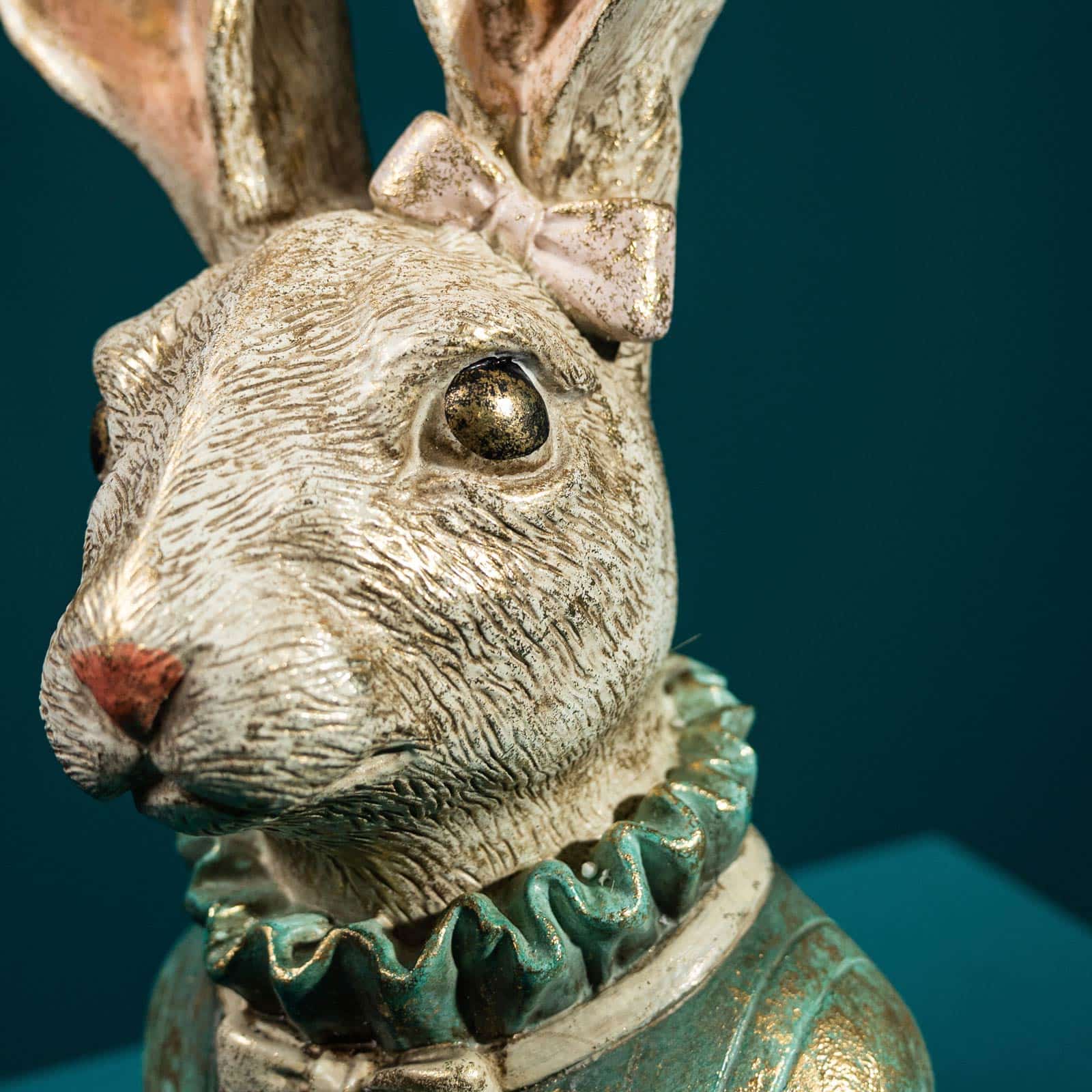 Decorative figurine rabbit Heidi, turquoise-cream-gold