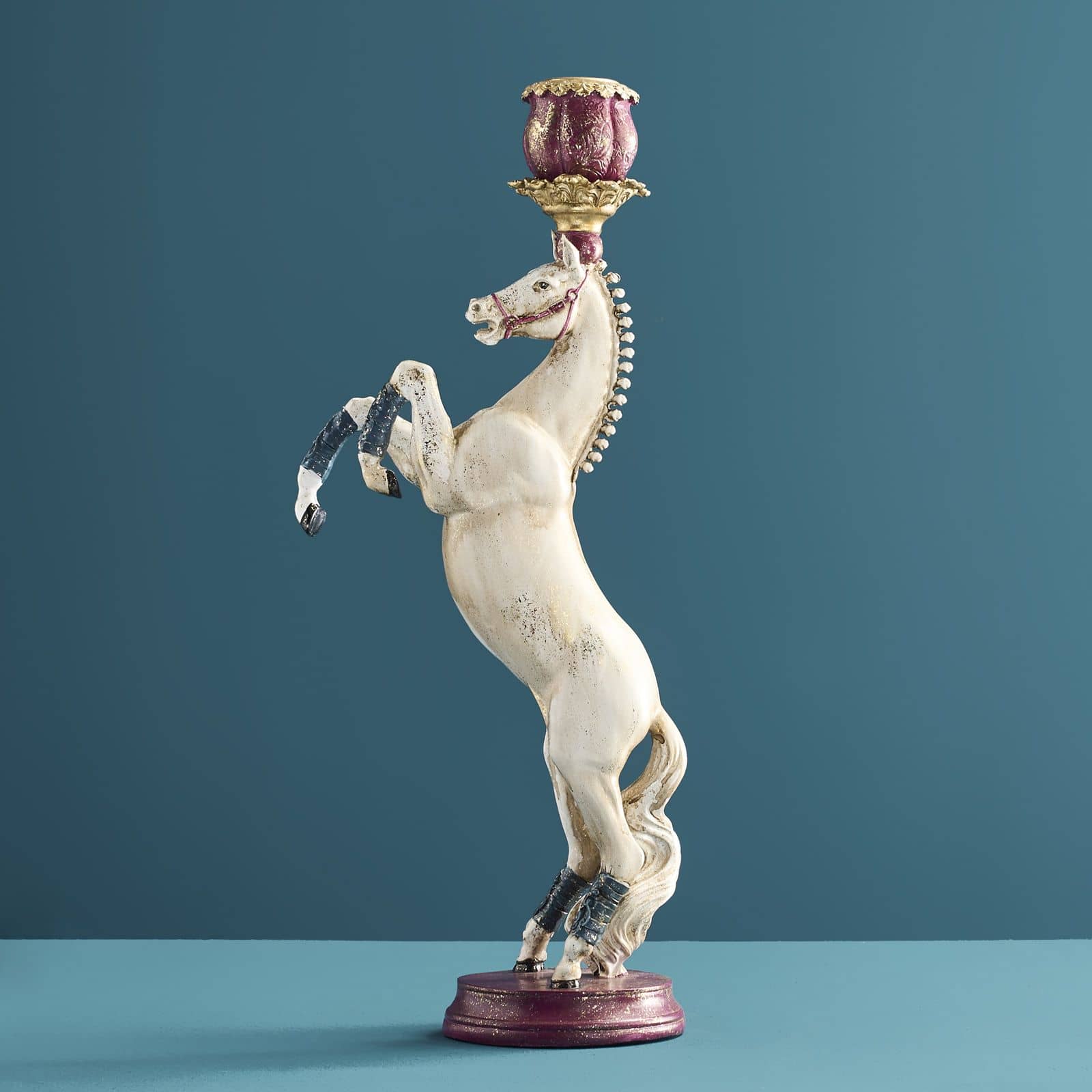 Circus Horse Candle Holder, white-red-gold