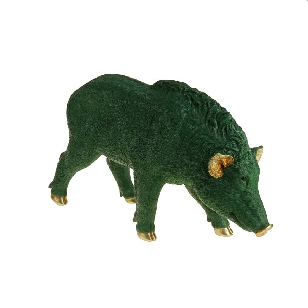 Deco figure wild boar, green-gold