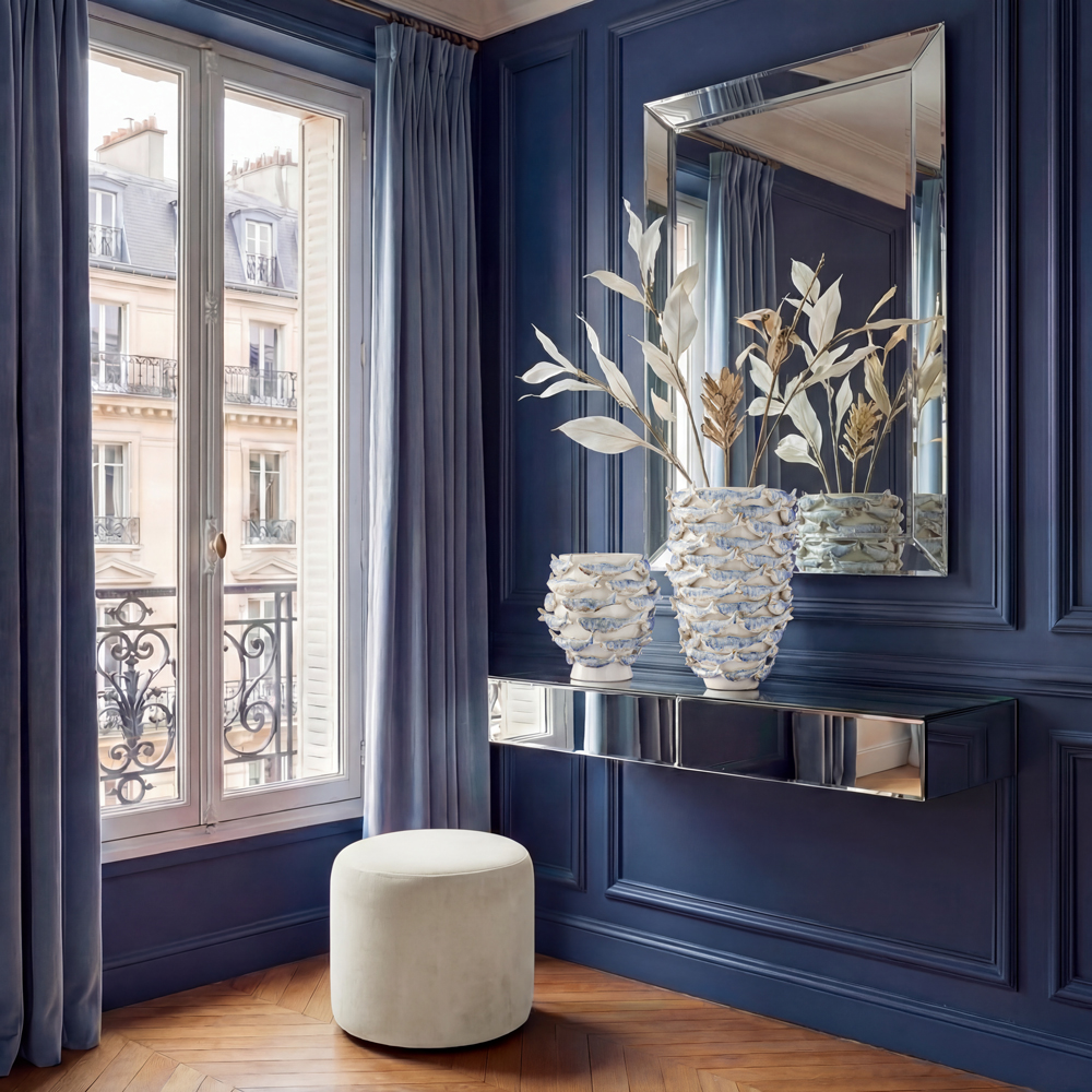 Vase Fische, weiß-blau, L