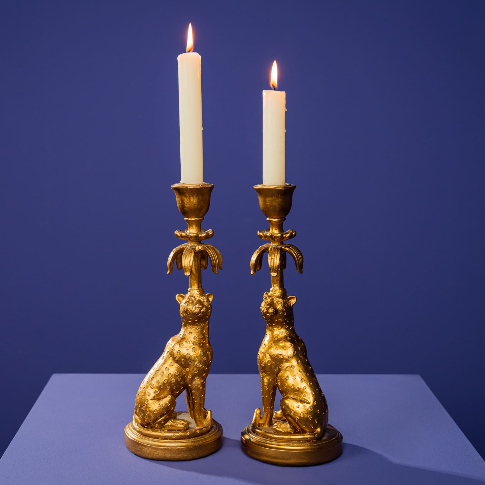 Set of 2 candlestick Leopard, gold
