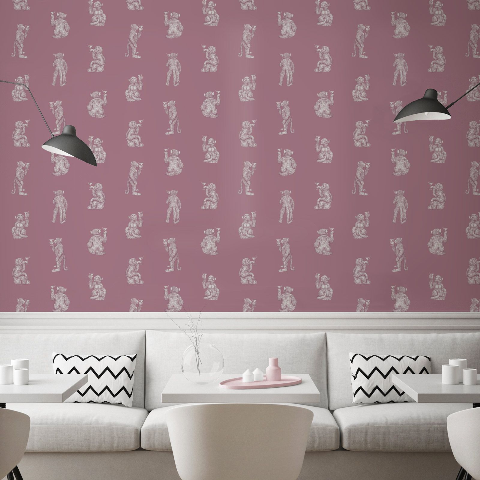 wallpaper monkey Cocktail Monkeys, pink, non-woven wallpaper, made & designed in Germany 0.53x10.05 m (150 g/sqm)