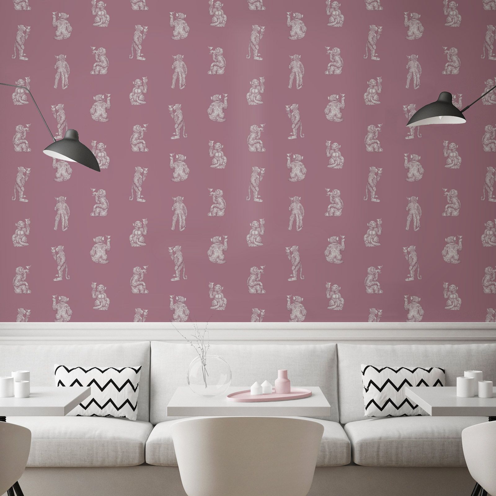 Vliesbehang aap Cocktail Monkeys, roze, 150 g/m², 0,53x10,05 m Adventure Wallpaper Collection - gemaakt en ontworpen in Duitsland