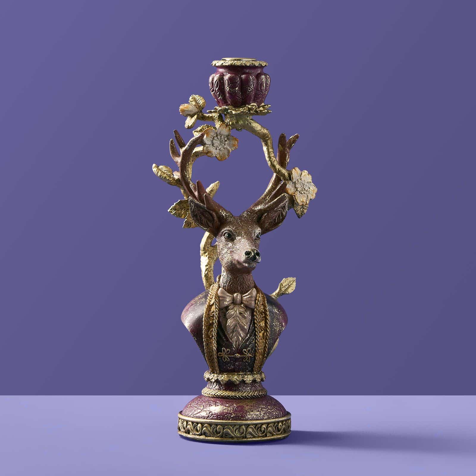 Kerzenhalter Hirsch Alexander, rot-gold