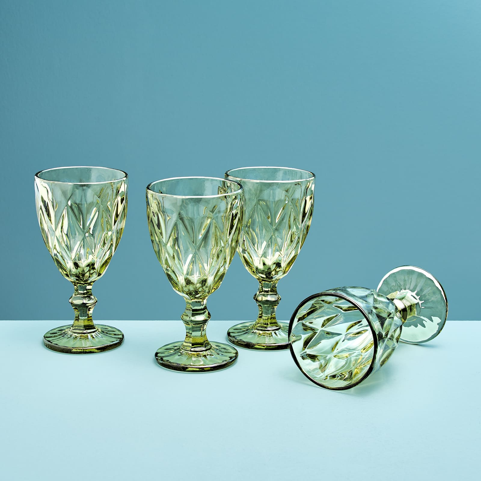 4er-Set Weinglas, grün, Glas, 9 x 17 cm