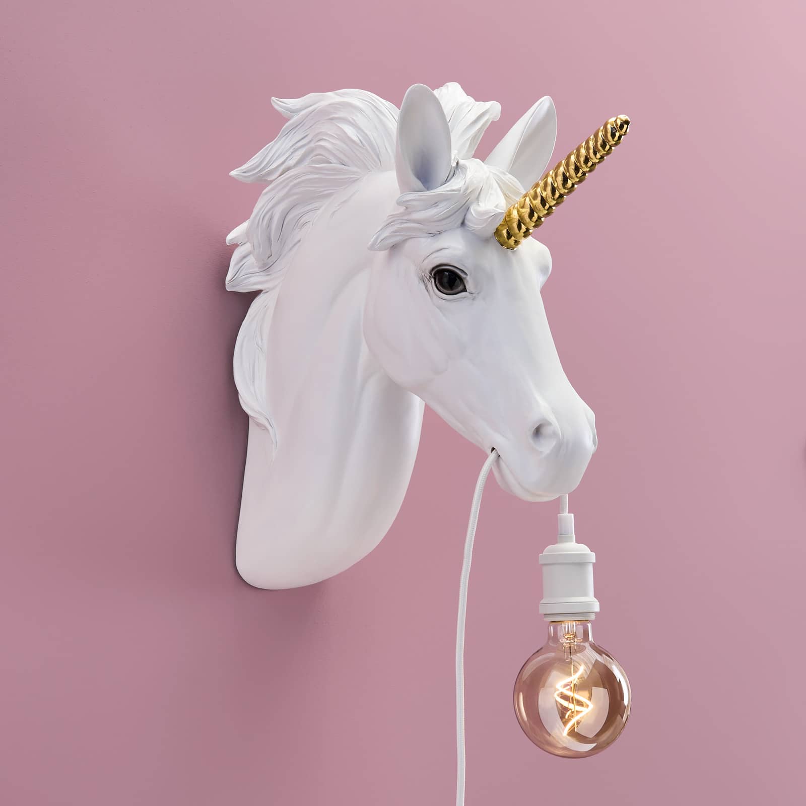 Lampada da parete unicorno Hugh, bianco-oro