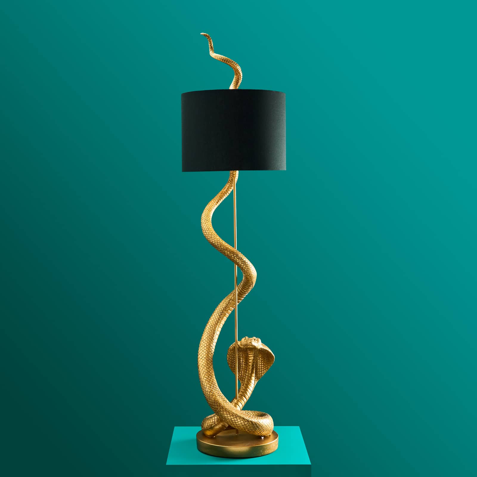 Vloerlamp slang/cobra Kaara, goud/zwart