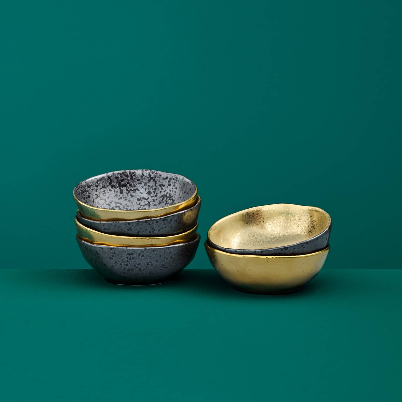 Set med 6 miniskålar Ceylon, svart/guld, porslin, 8x6,5 cm, tål diskmaskin och mikrovågsugn