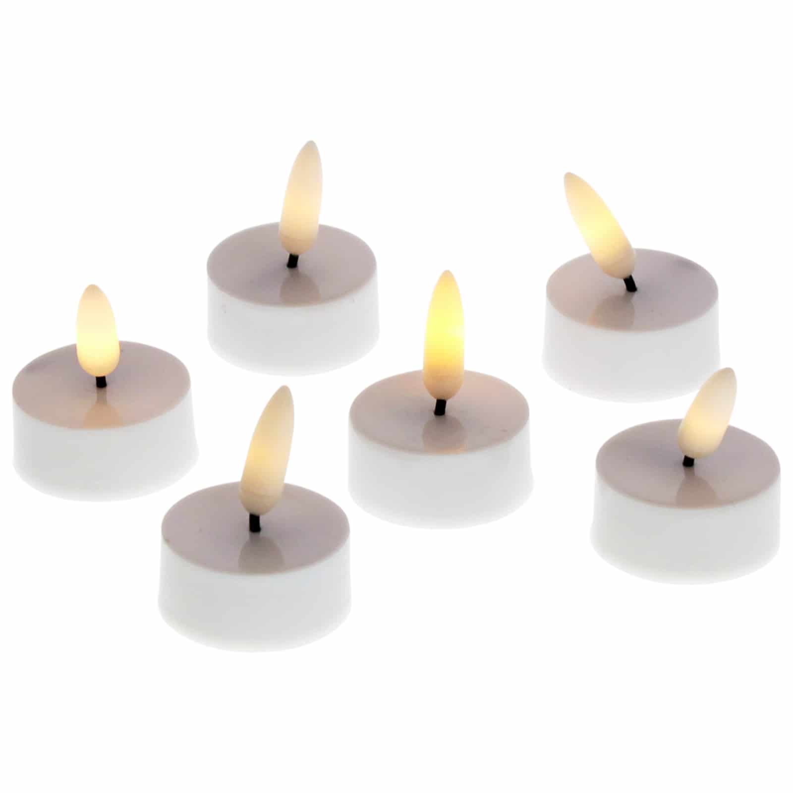 S/6 pezzi LED tea light 3D Flame, bianco, con timer, plastica, 3,8x5 cm