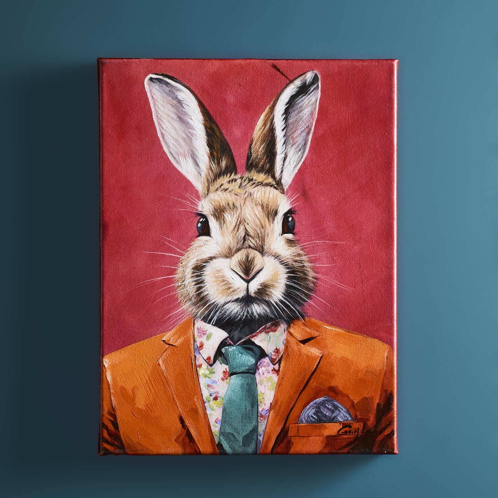 Business Rabbit painting with rabbit motif, hand-painted