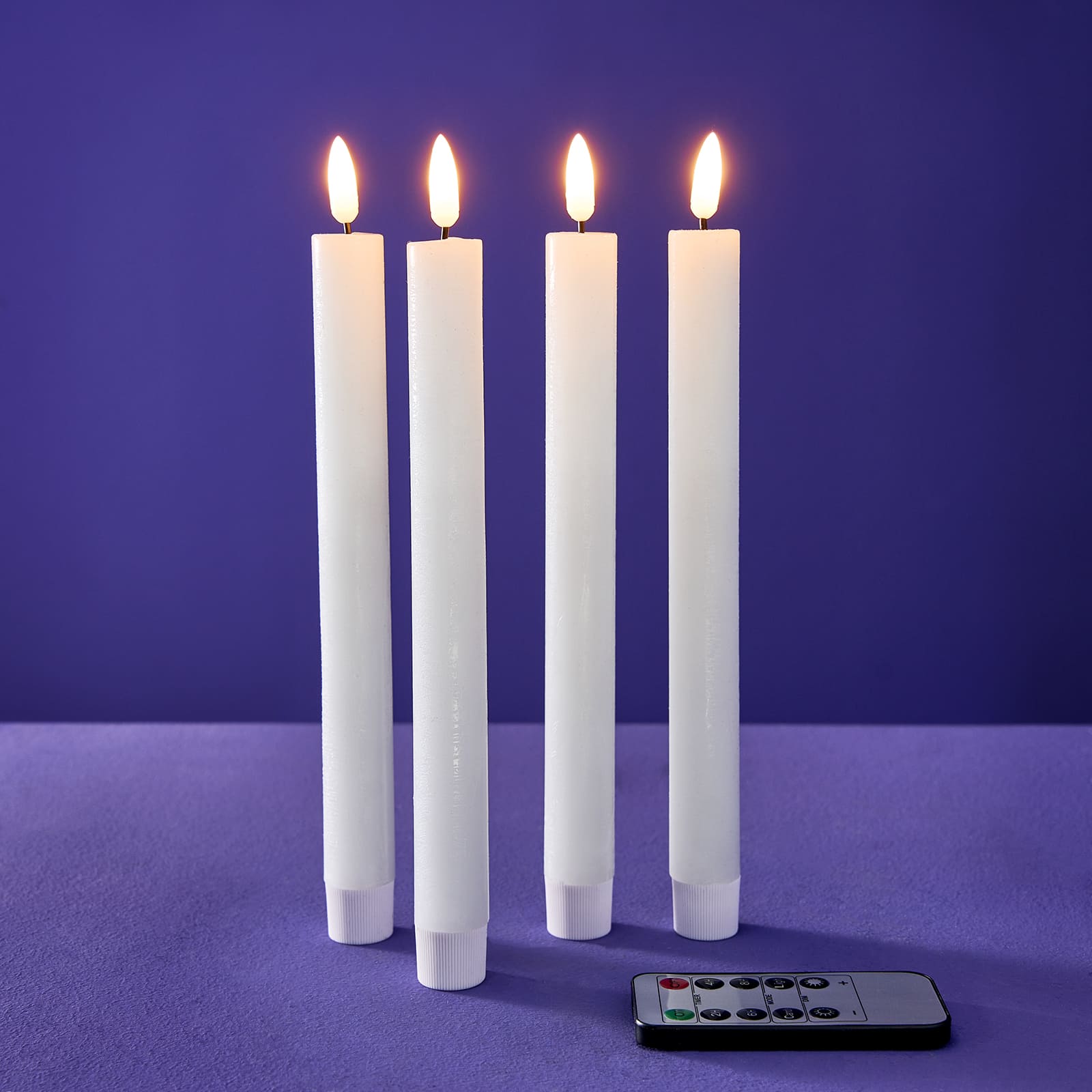 Set de 4 bougies LED en cire véritable - Blanc avec flamme