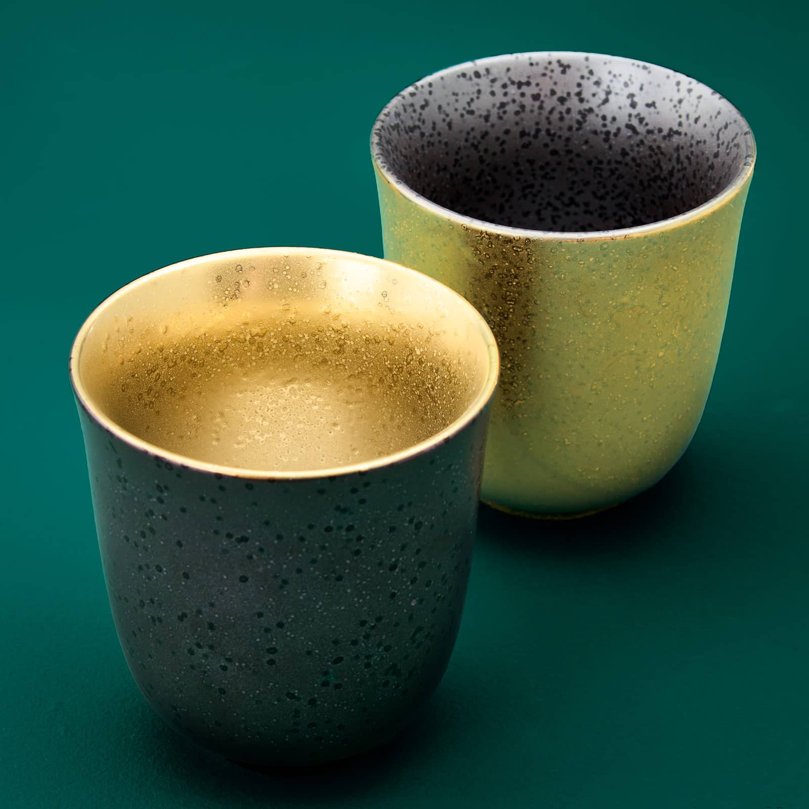 Set of 6 Ceylon tea cups, black/gold, porcelain, 150 ml, 7.5x8 cm, dishwasher and microwave safe