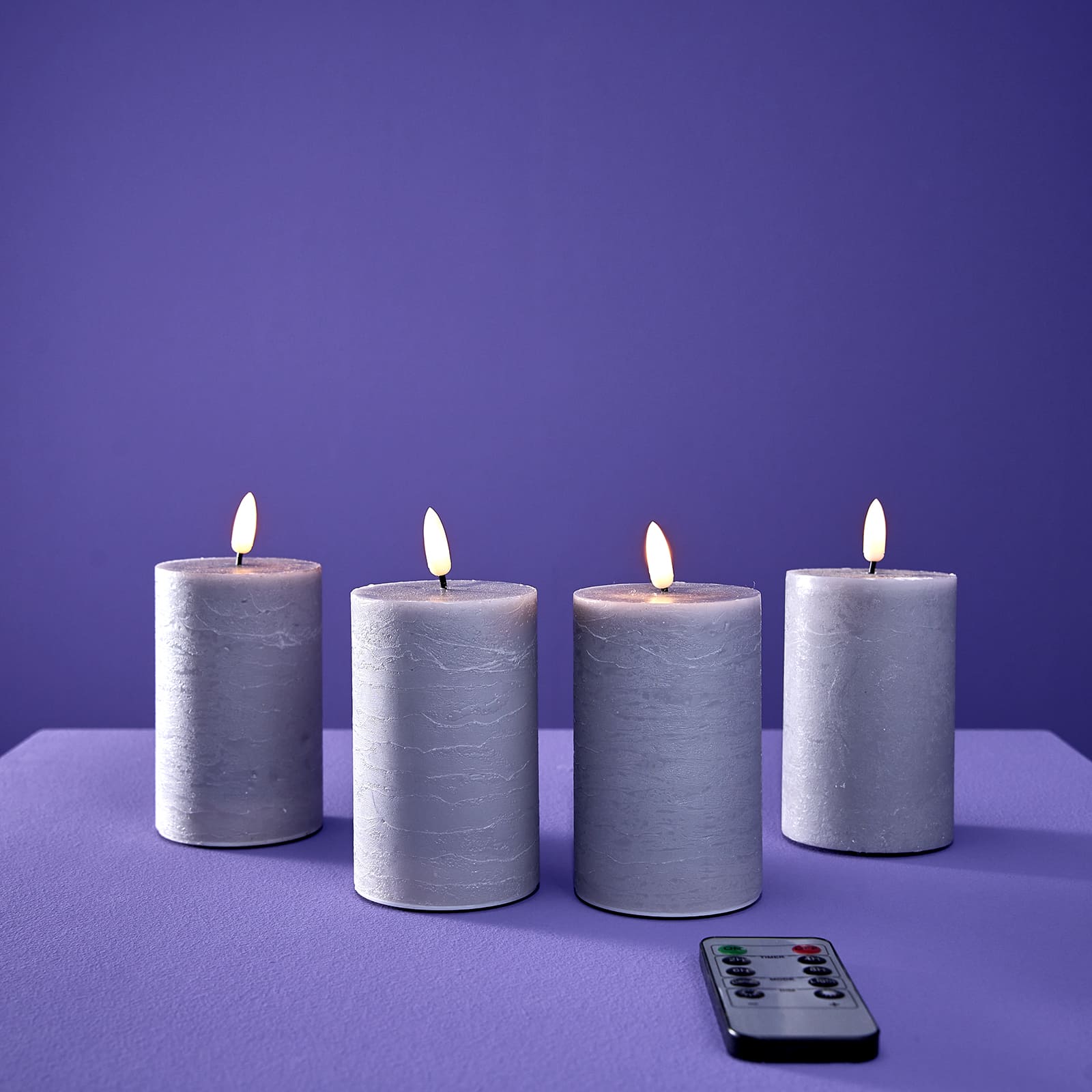 Set of 4 LED candles 3D Flame, grey