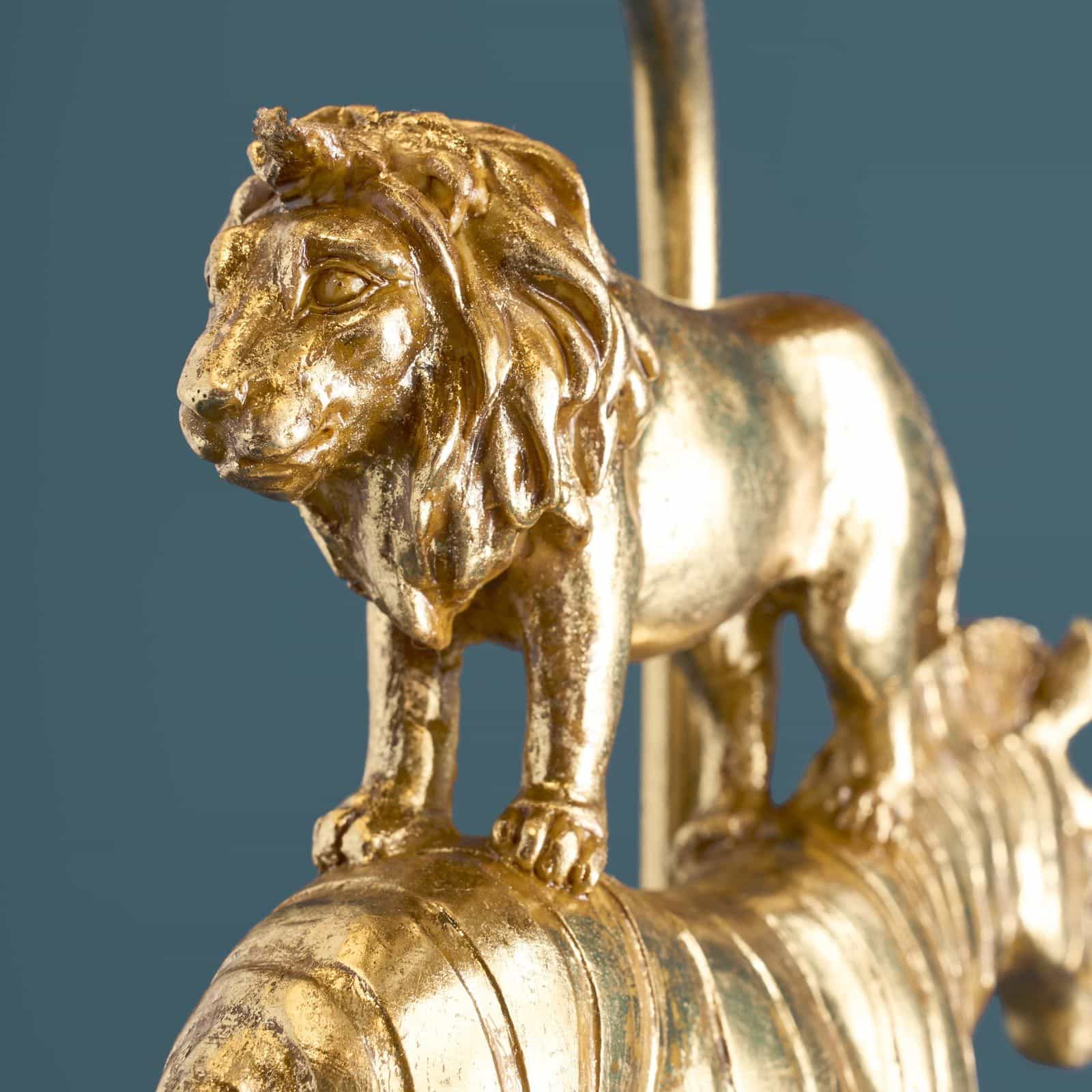 Table lamp Safari with lion, zebra, elephant, gold