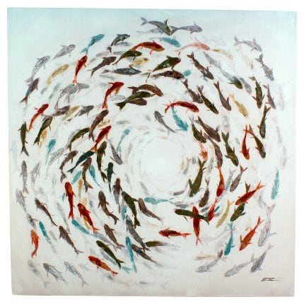 Malning fisk School of Fish, handmålad, akryl på duk, 100x100 cm