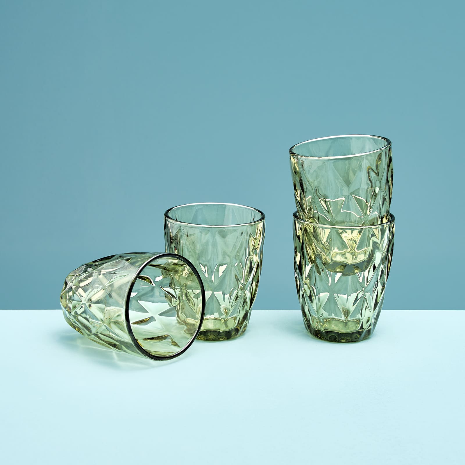 Set de 4 verre à boire, vert,  verre, 8x10 cm