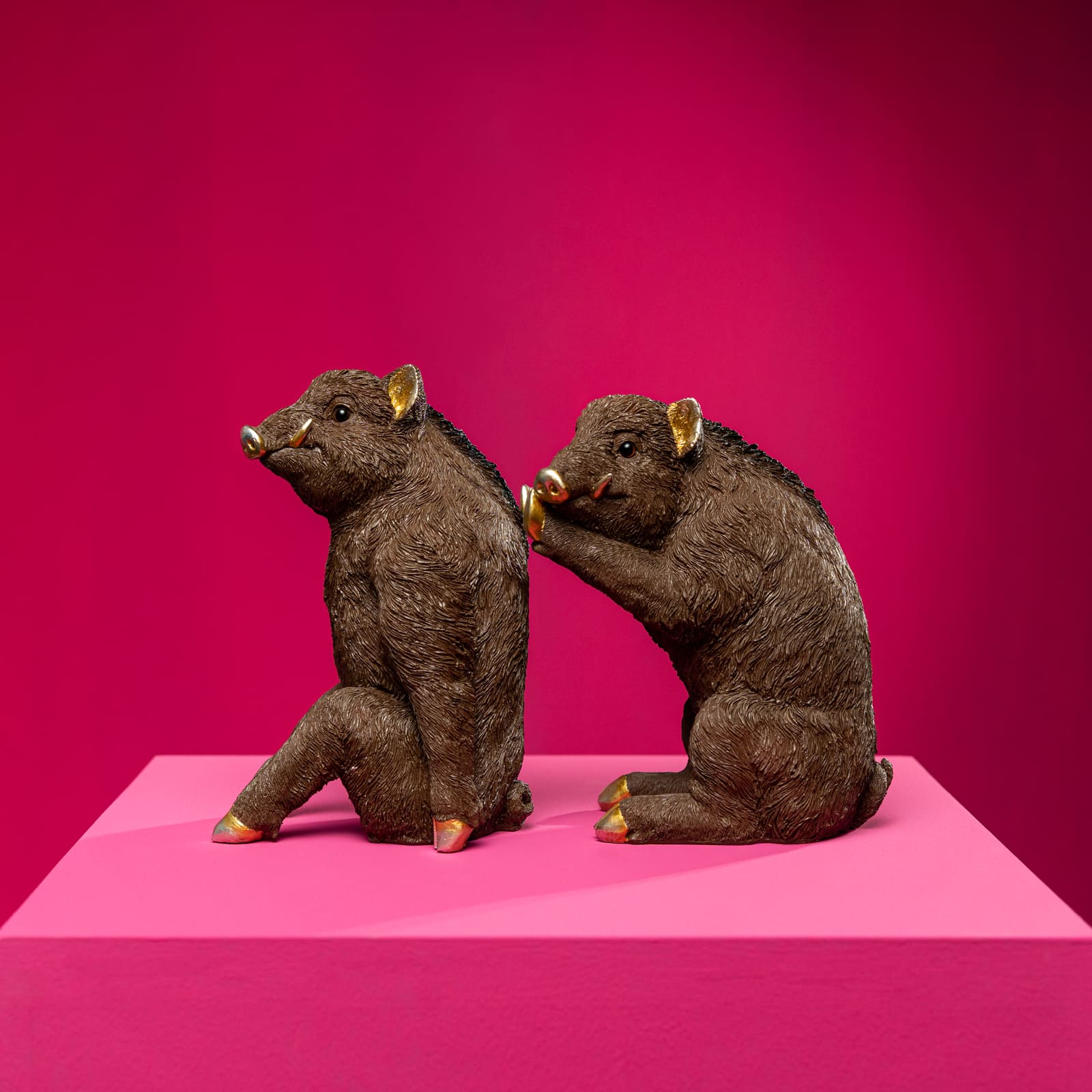 2er Set Buchstütze Wildschwein Willy, braun-gold