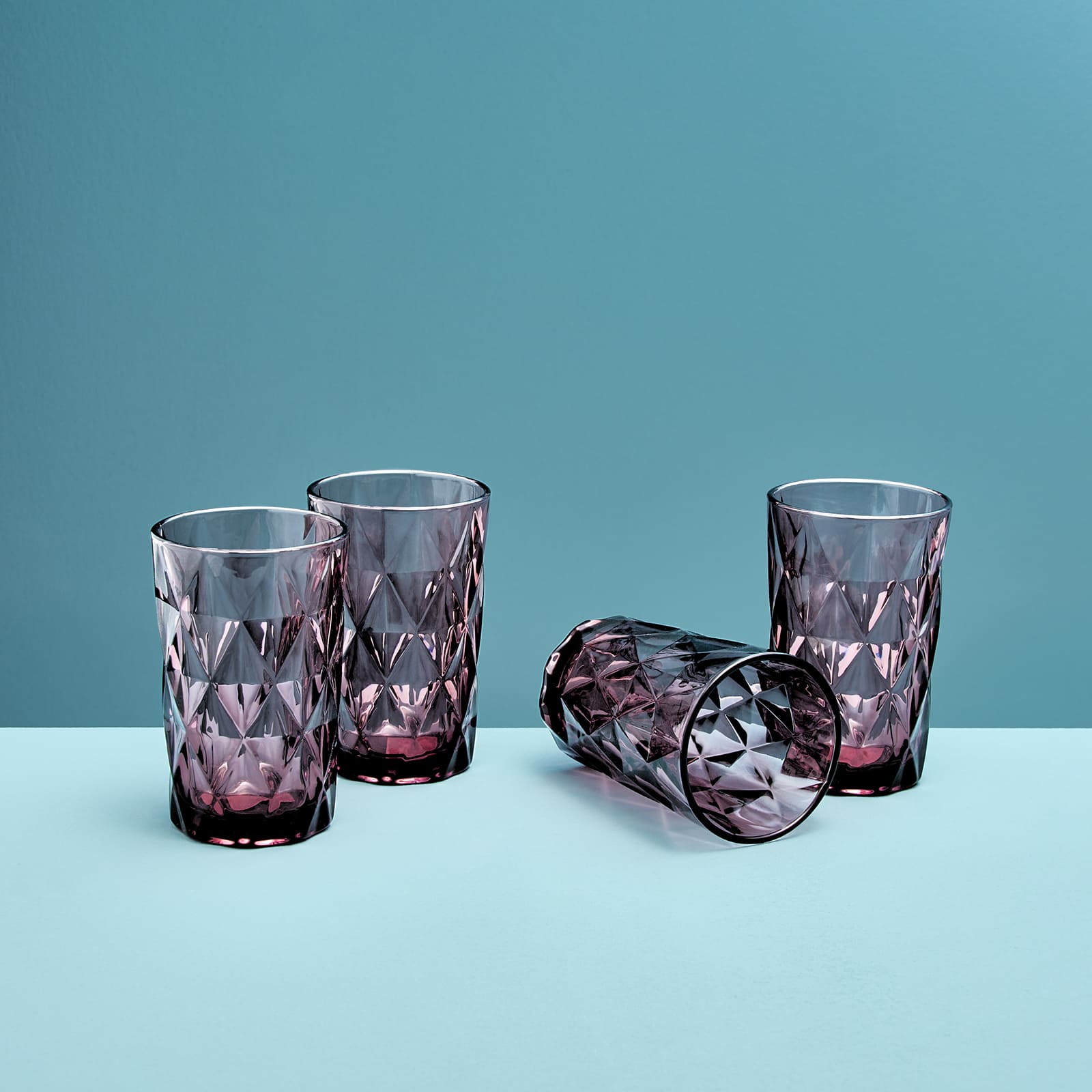 Set of 4 long drink glass, purple, glass, 8x13 cm