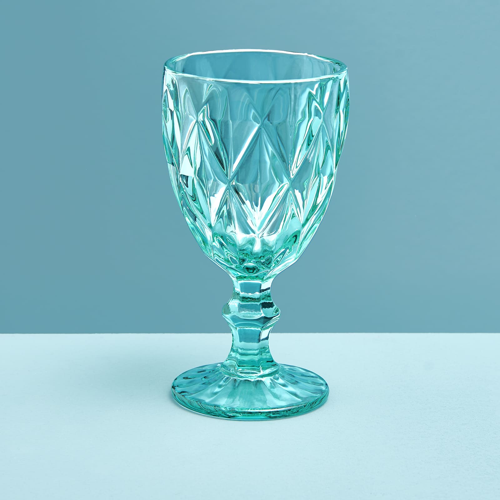 Set of 4 wine glass, turquoise, glass, 9 x 17 cm