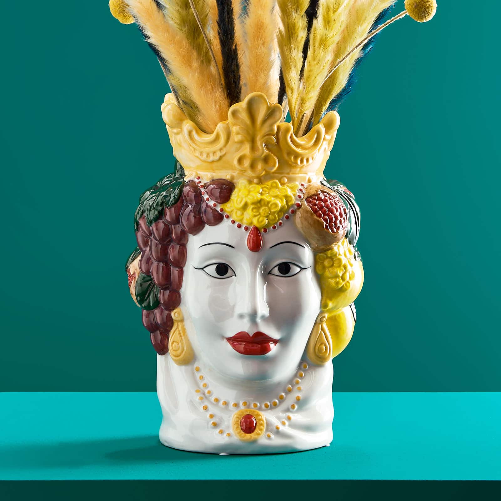 Busto siciliano di donna / vaso decorativo Isabetta, colorato, dipinto a mano