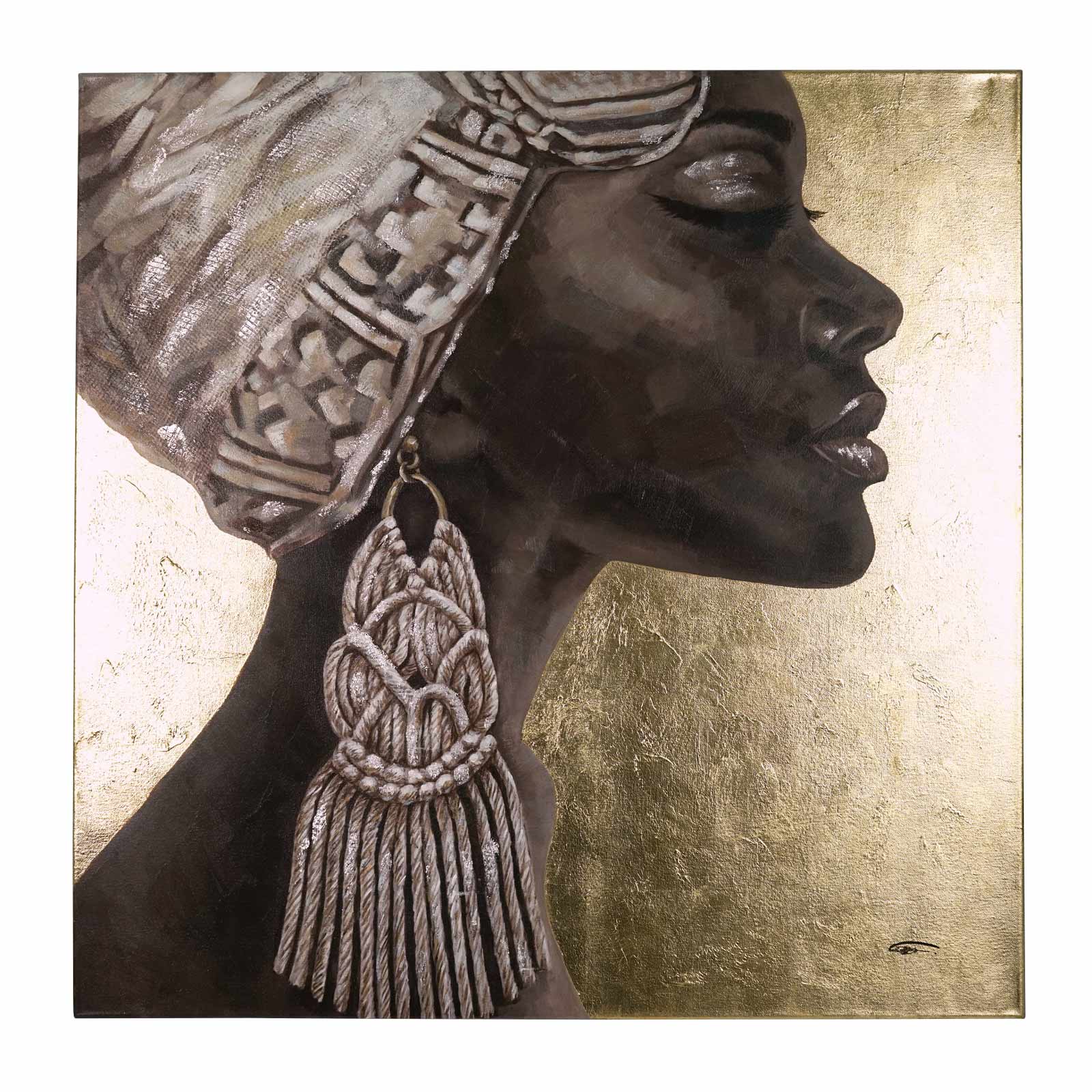 Gemälde Afrikanische Frau Aayana, gold, handgemalt