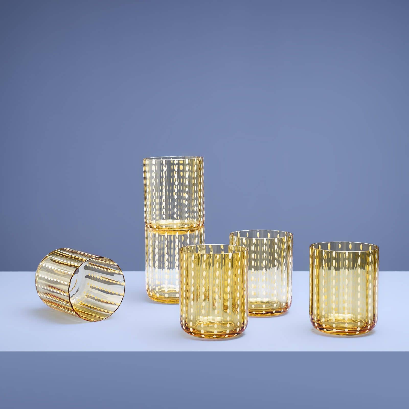 Set of 6 Dotty drinking glasses, yellow, solid-coloured glass