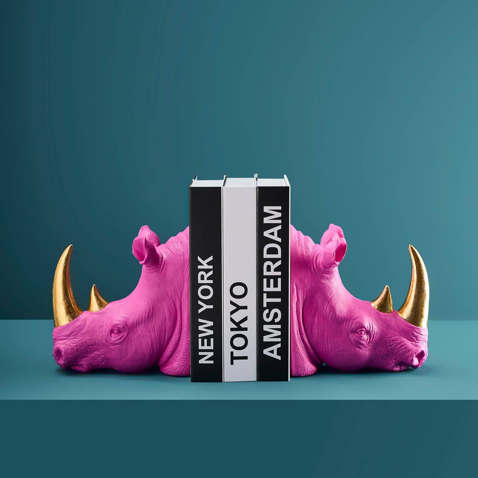 2-pack bokstöd noshörning, magenta-guld