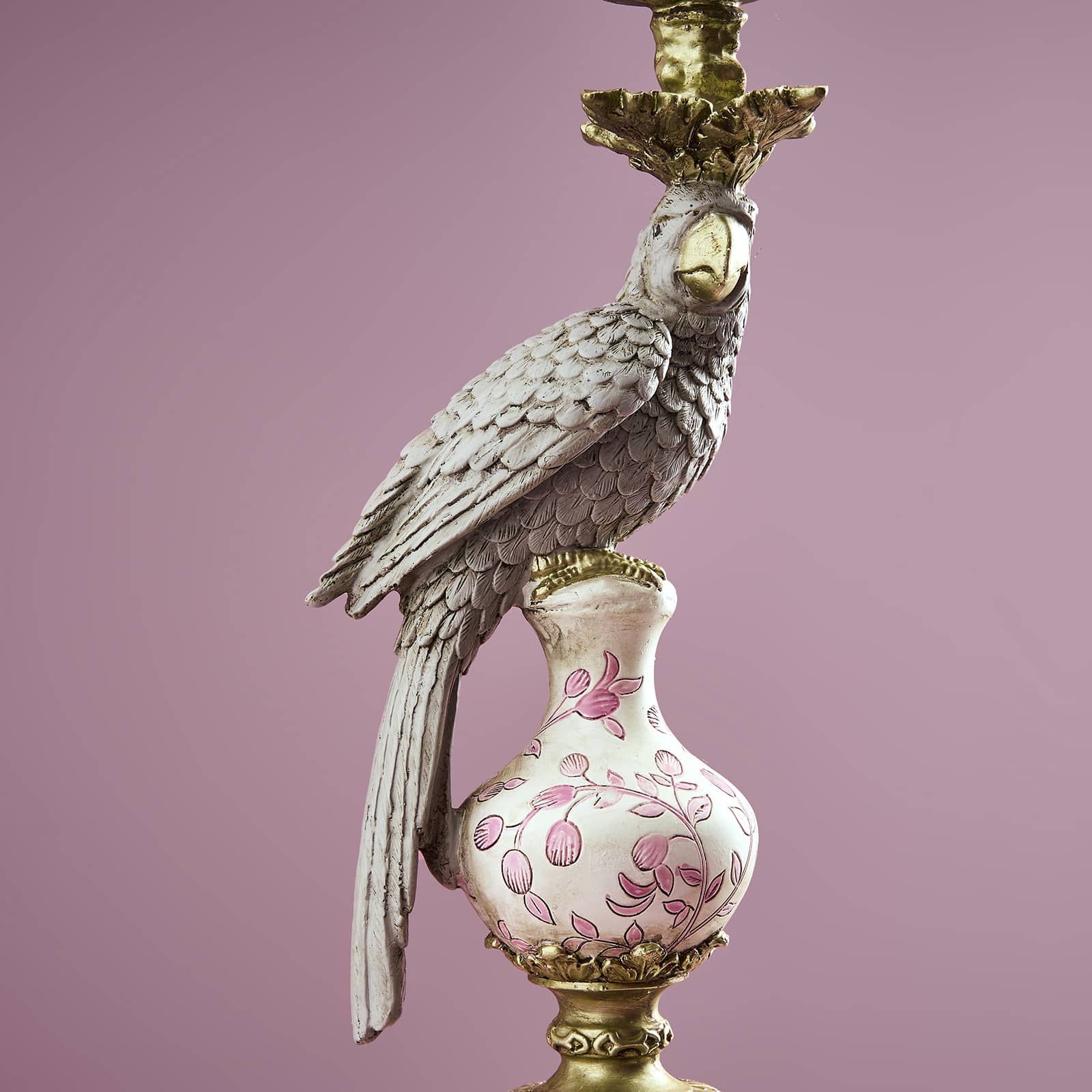 Candlestick parrot Amari, green-white-gold, vintage/eccentric decoration