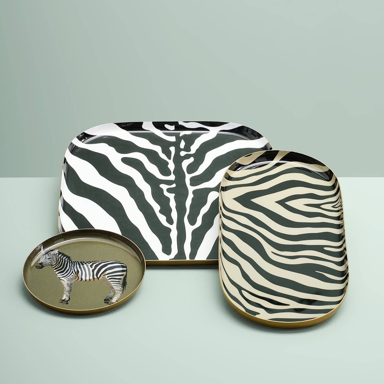 Set de 3 tăvi Zebra negru-alb/negru-bej/maro