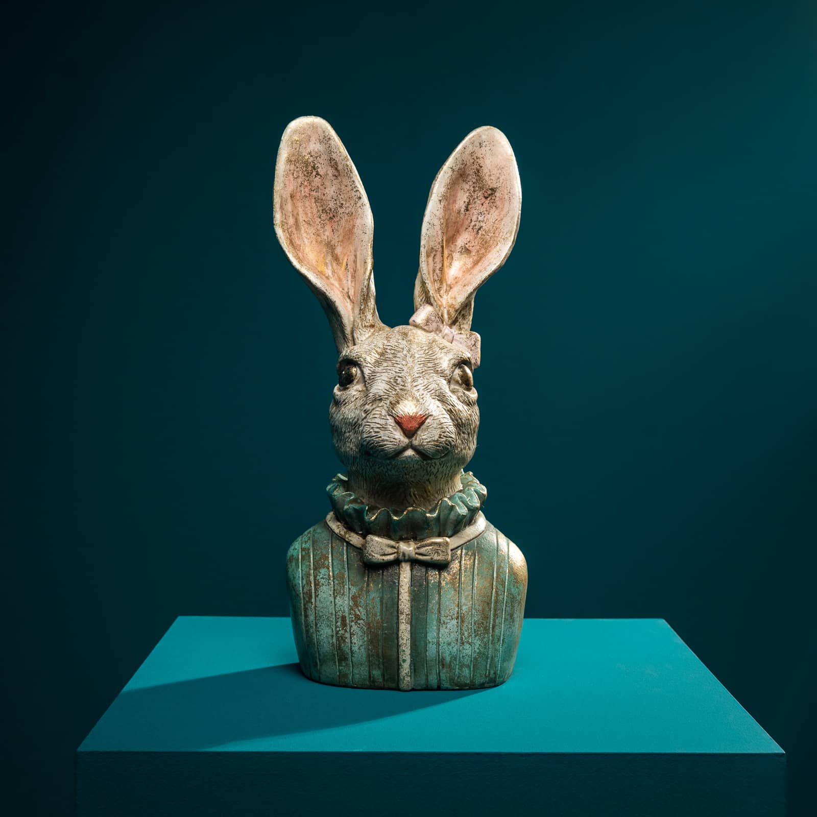 Decorative figurine rabbit Heidi, turquoise-cream-gold