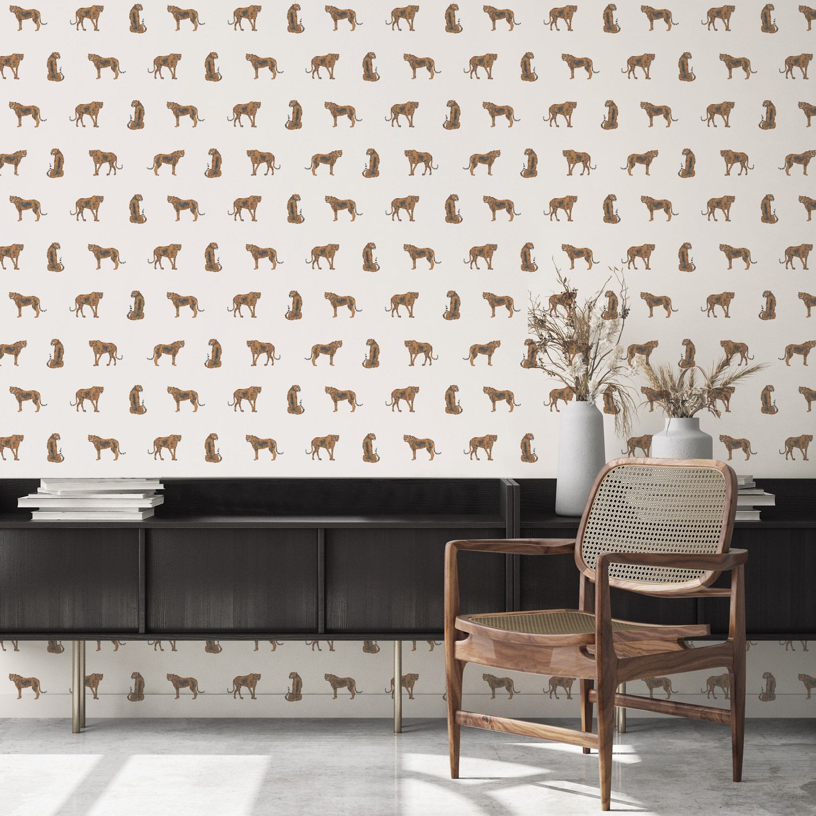 wallpaper leopard Leopold, beige, non-woven wallpaper, made & designed in Germany 150 g/sqm, 0.53x10.05 m