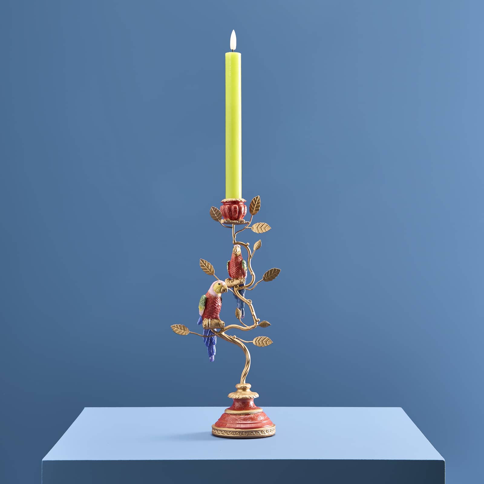 Candelabro Loro, rojo-oro