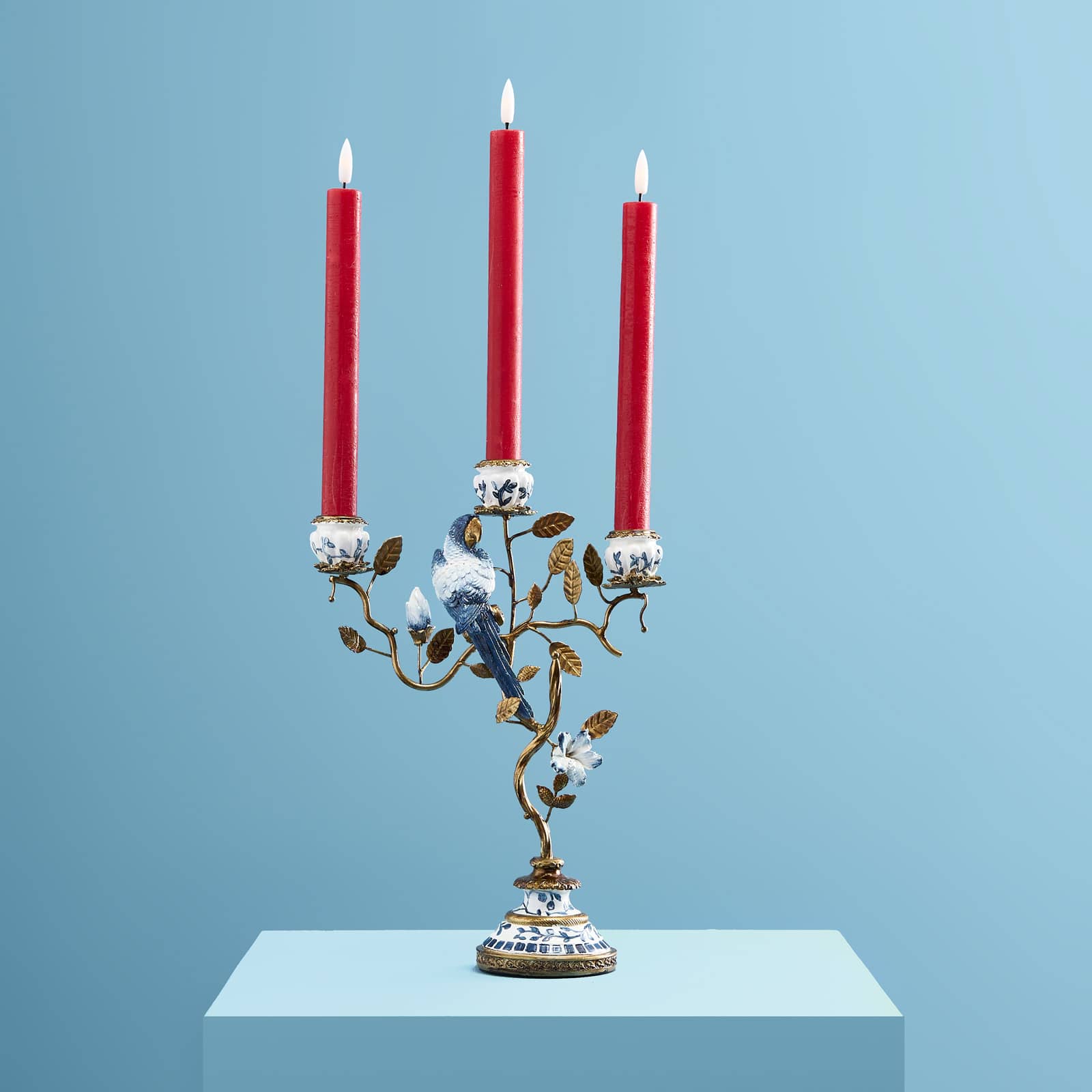 Candleholder parrot, blue-white