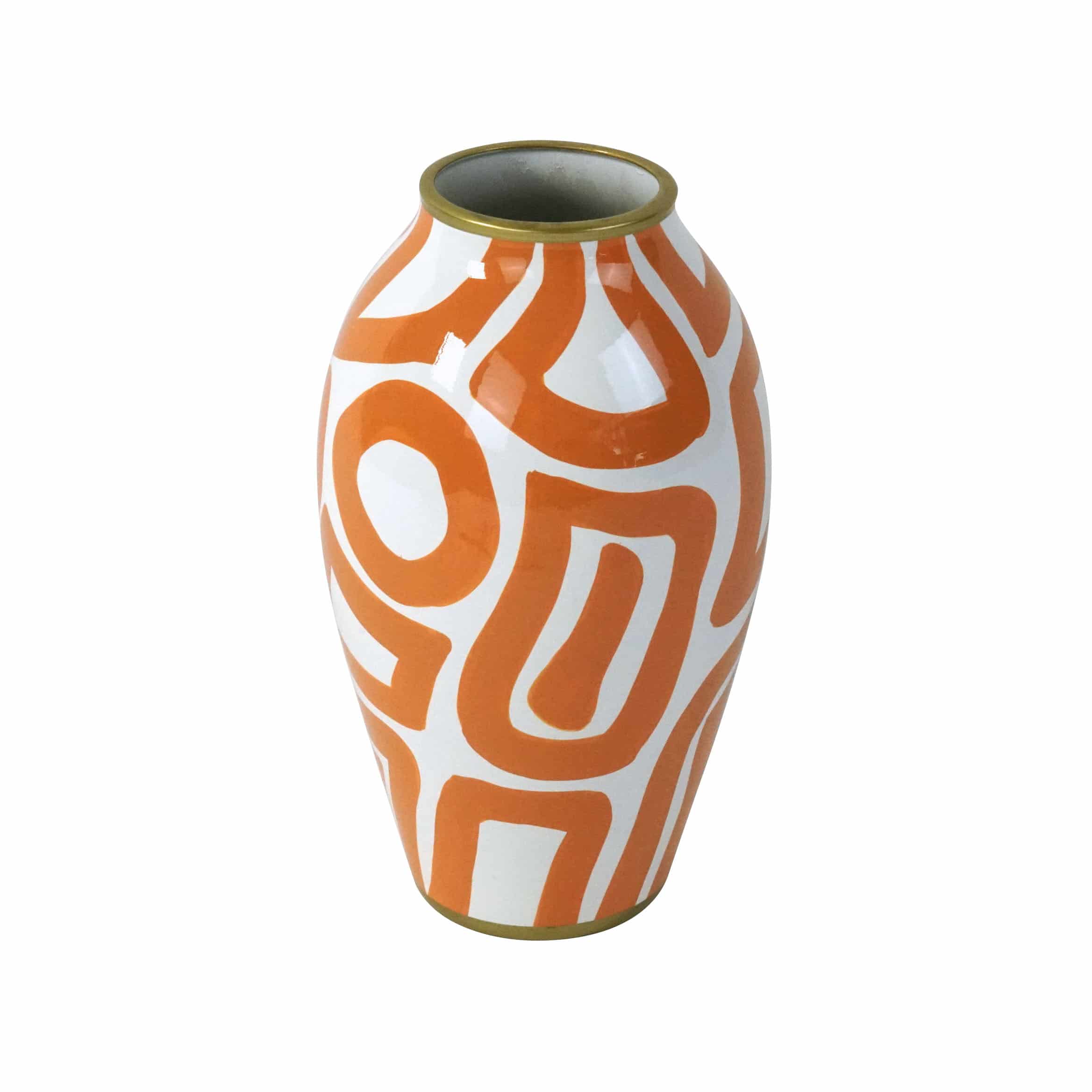 Vase Mandarino, Abstrakte Kunst, orange-weiß, handbemalt