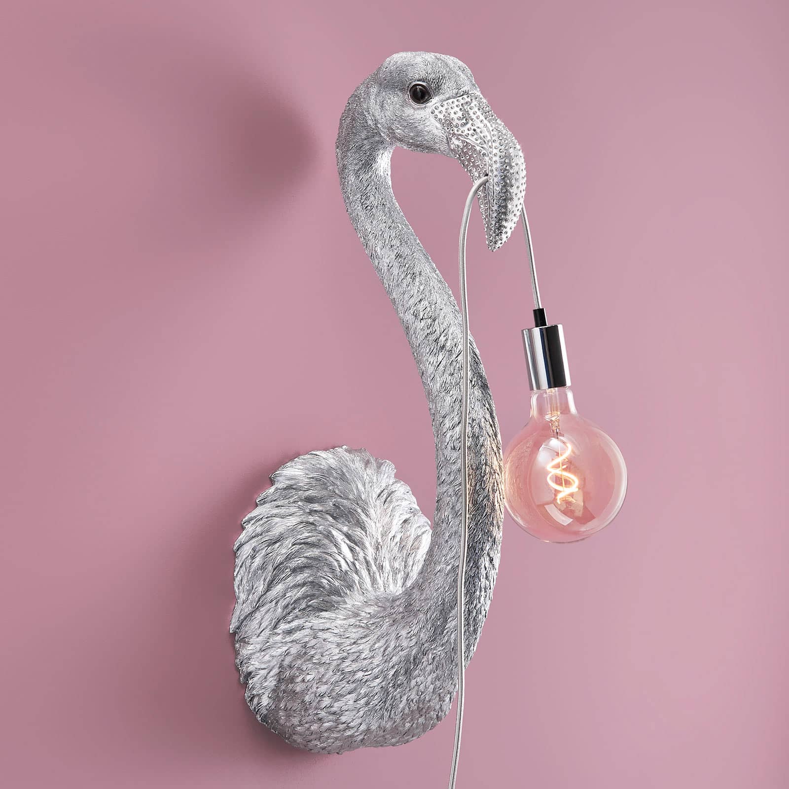 Wandleuchte Flamingo Tiffany, silber, Polyresin, 26,5x24,5x71,5 cm